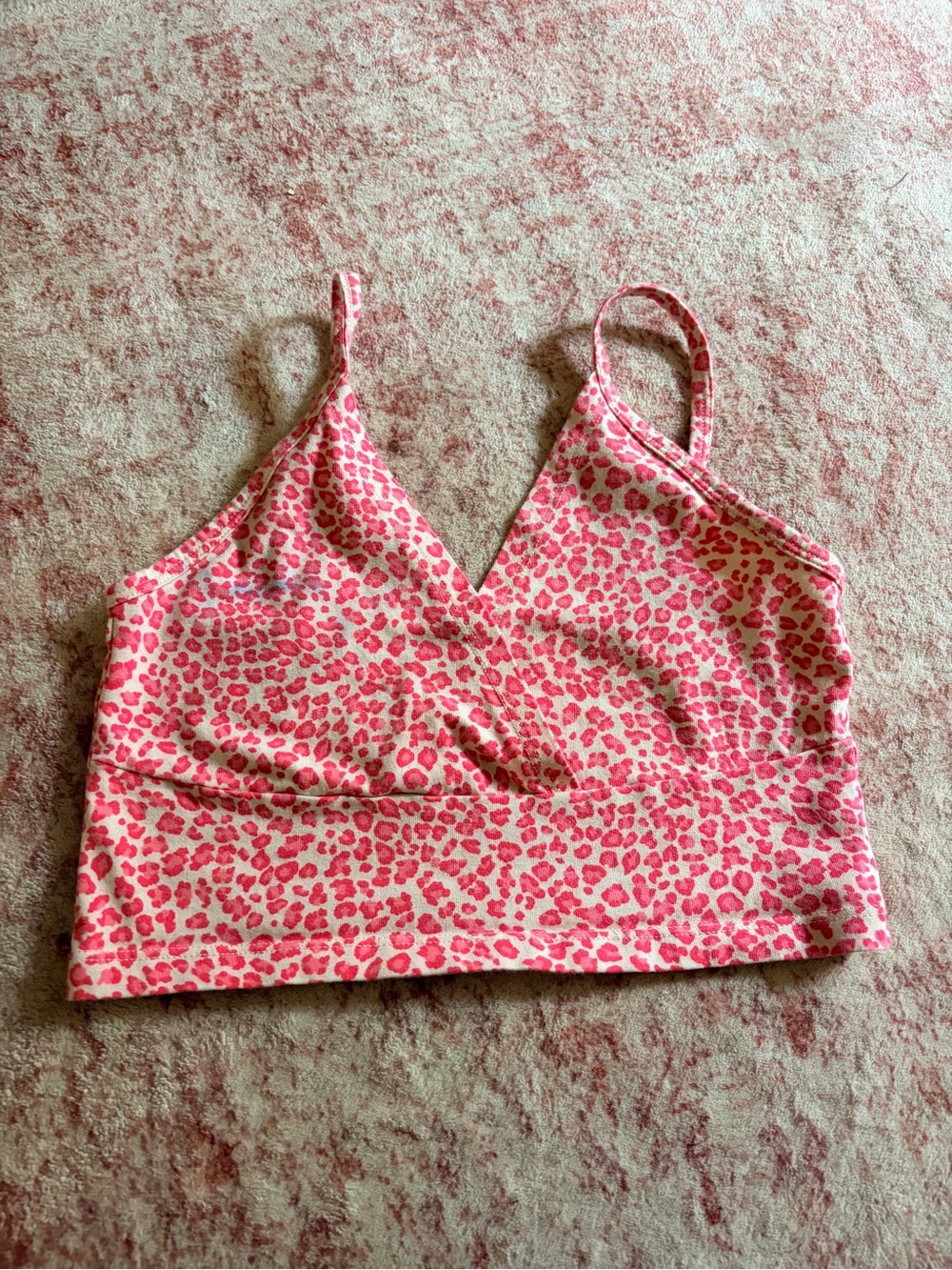 Brandy Melville Pink Leopard Print Cropped Cami Tank Top